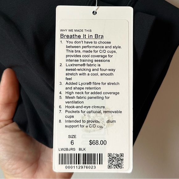 lululemon Breathe It In Bra Black Mesh C/D Cup Size 6 New With Tags - Picture 8 of 9
